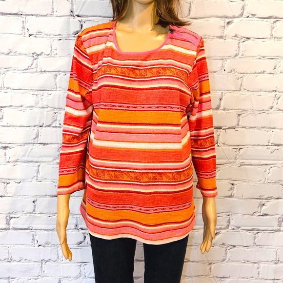 LAUREN by RALPH LAUREN, Pink and orange striped pullover sweater, size: XL - Picture 6 of 12